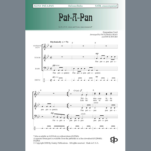 Jack Halloran & Dick Bolks, Pat-a-Pan, SATB Choir