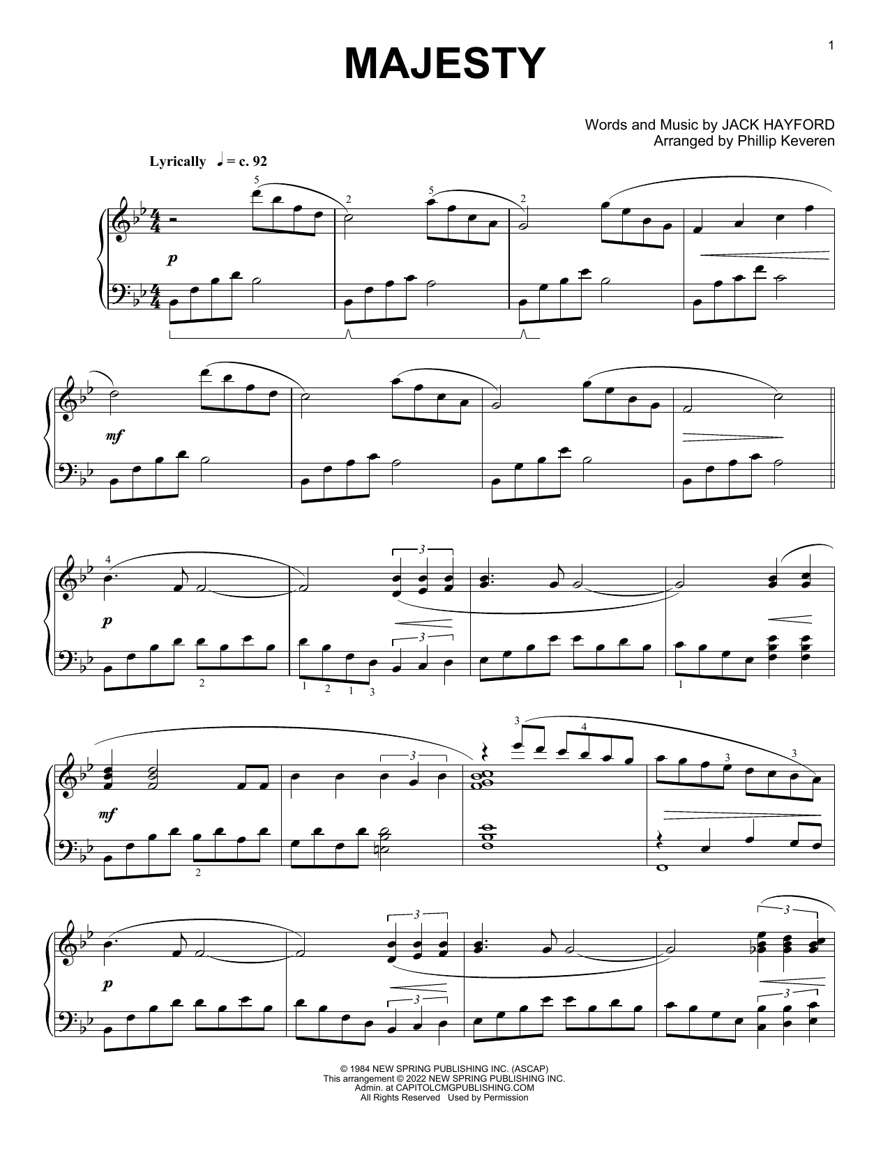 Jack Hayford Majesty [Classical version] (arr. Phillip Keveren) Sheet Music Notes & Chords for Piano Solo - Download or Print PDF