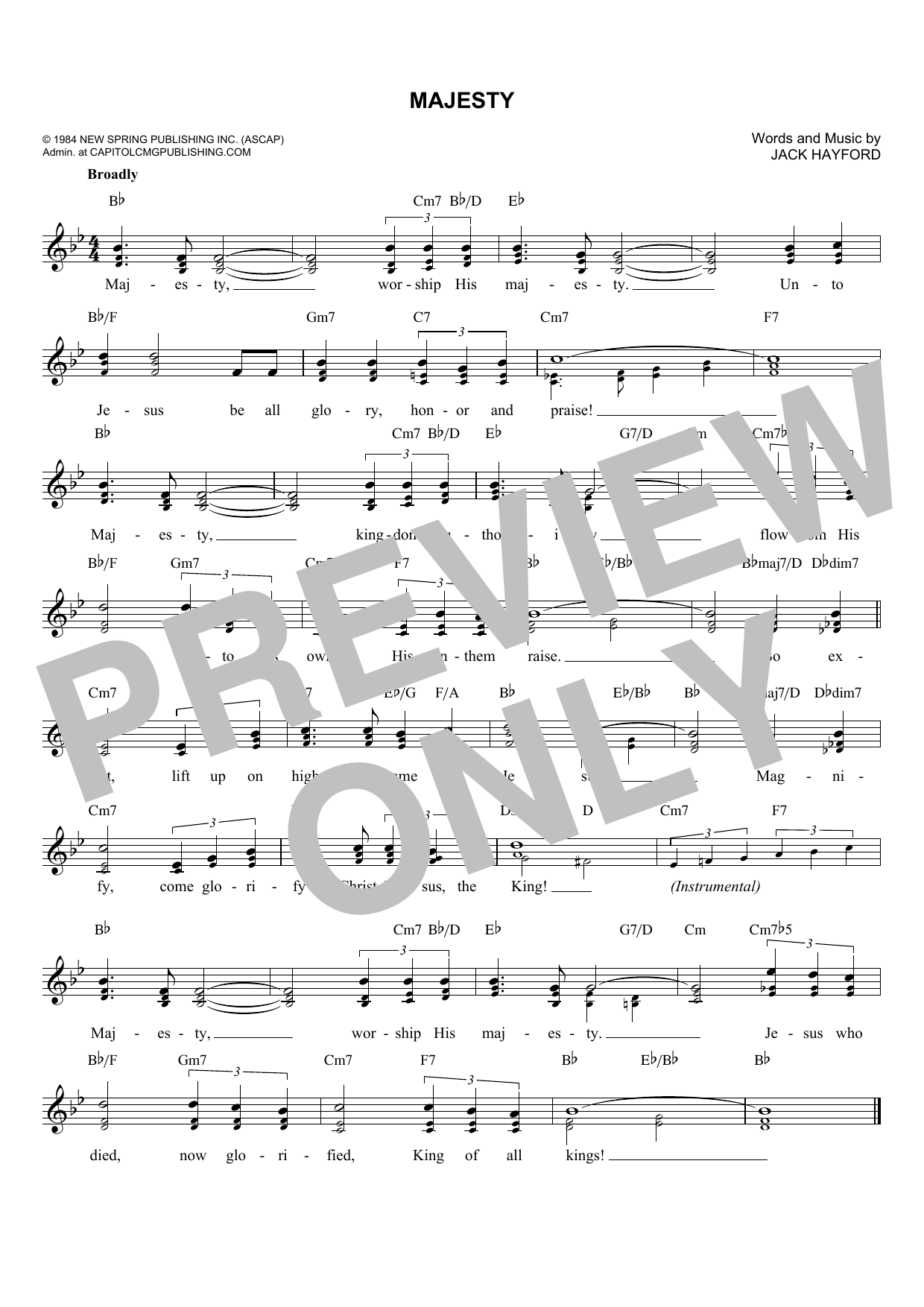 Jack Hayford Majesty Sheet Music Notes & Chords for Melody Line, Lyrics & Chords - Download or Print PDF