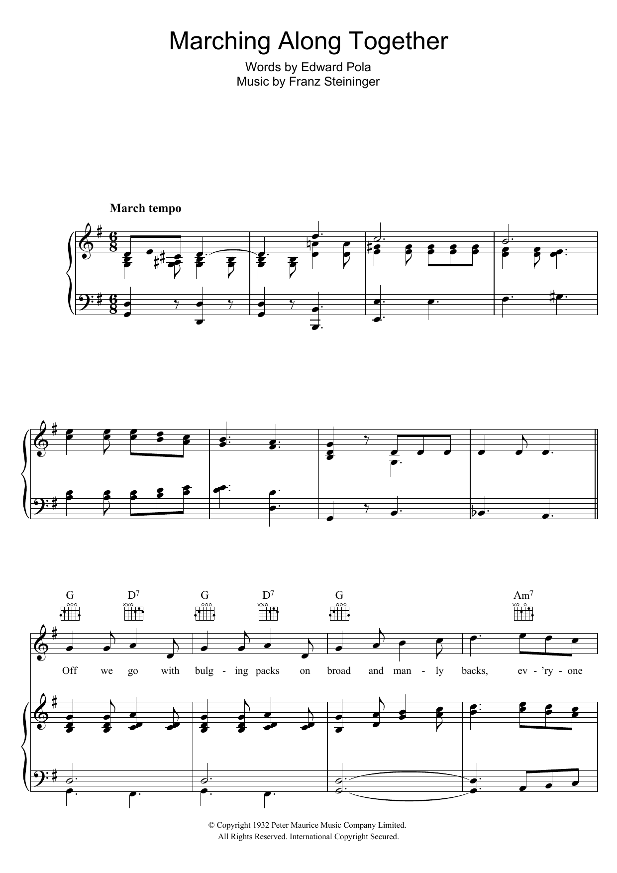 Jack Hylton Marching Along Together Sheet Music Notes & Chords for Piano, Vocal & Guitar (Right-Hand Melody) - Download or Print PDF