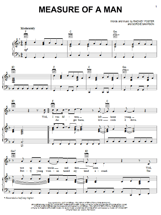 Jack Ingram Measure Of A Man Sheet Music Notes & Chords for Piano, Vocal & Guitar (Right-Hand Melody) - Download or Print PDF