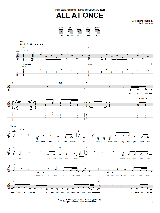 Jack Johnson All At Once Sheet Music Notes & Chords for Easy Piano - Download or Print PDF