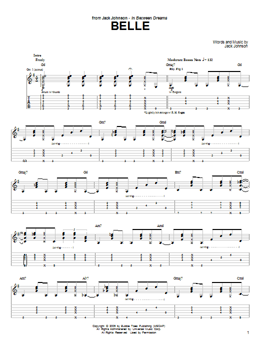 Jack Johnson Belle Sheet Music Notes & Chords for Easy Piano - Download or Print PDF