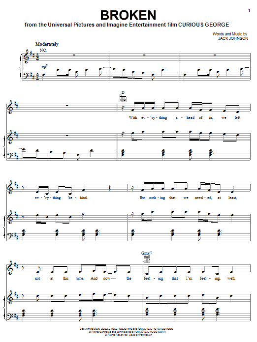 Jack Johnson Broken Sheet Music Notes & Chords for Guitar Tab - Download or Print PDF