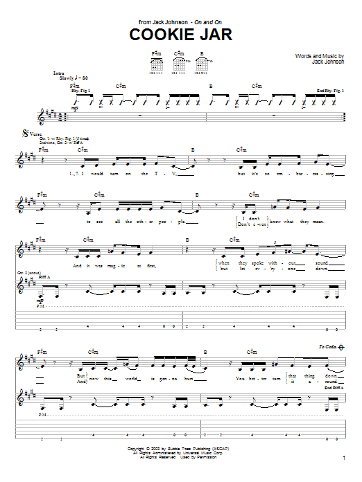 Jack Johnson Cookie Jar Sheet Music Notes & Chords for Ukulele with strumming patterns - Download or Print PDF