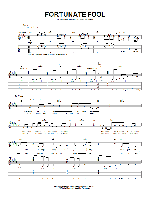 Jack Johnson Fortunate Fool Sheet Music Notes & Chords for Ukulele with strumming patterns - Download or Print PDF