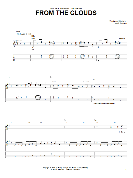 Jack Johnson From The Clouds Sheet Music Notes & Chords for Ukulele with strumming patterns - Download or Print PDF