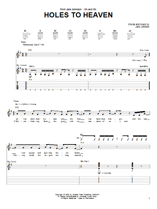 Jack Johnson Holes To Heaven Sheet Music Notes & Chords for Easy Piano - Download or Print PDF