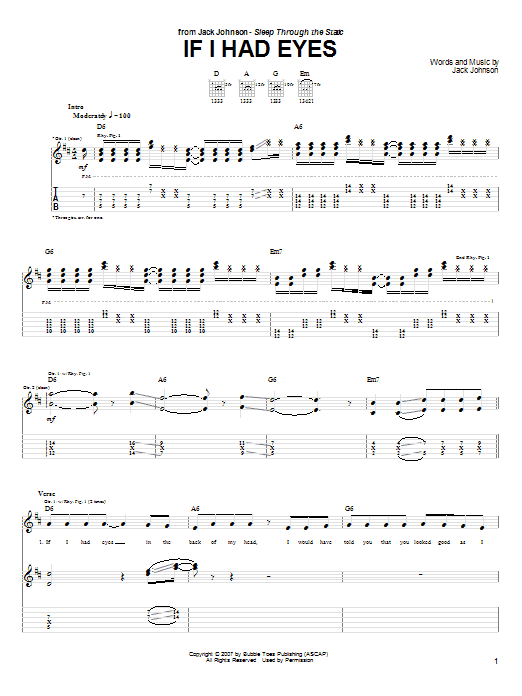 Jack Johnson If I Had Eyes Sheet Music Notes & Chords for Ukulele with strumming patterns - Download or Print PDF