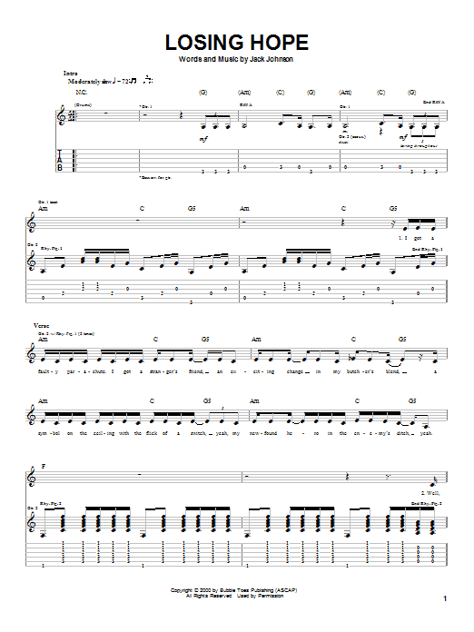 Jack Johnson Losing Hope Sheet Music Notes & Chords for Ukulele with strumming patterns - Download or Print PDF