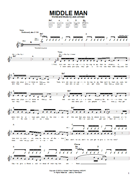 Jack Johnson Middle Man Sheet Music Notes & Chords for Easy Piano - Download or Print PDF