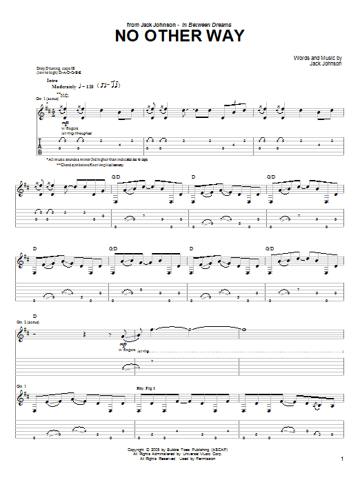 Jack Johnson No Other Way Sheet Music Notes & Chords for Ukulele with strumming patterns - Download or Print PDF