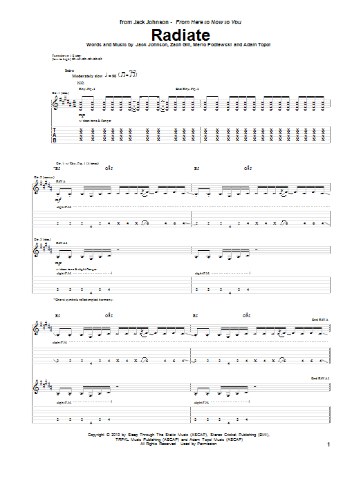 Jack Johnson Radiate Sheet Music Notes & Chords for Guitar Tab - Download or Print PDF Jack Johnson Radiate Sheet Music Notes & Chords for Guitar Tab - Download or Print PDF