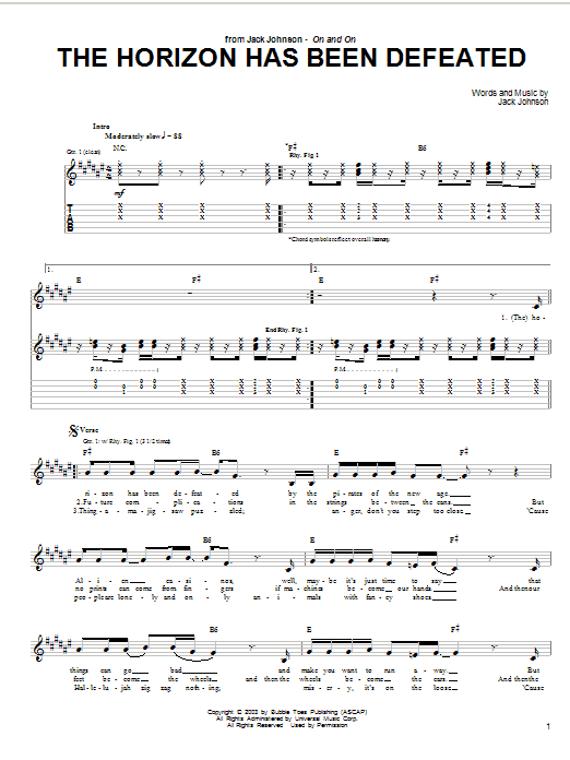 Jack Johnson The Horizon Has Been Defeated Sheet Music Notes & Chords for Easy Piano - Download or Print PDF