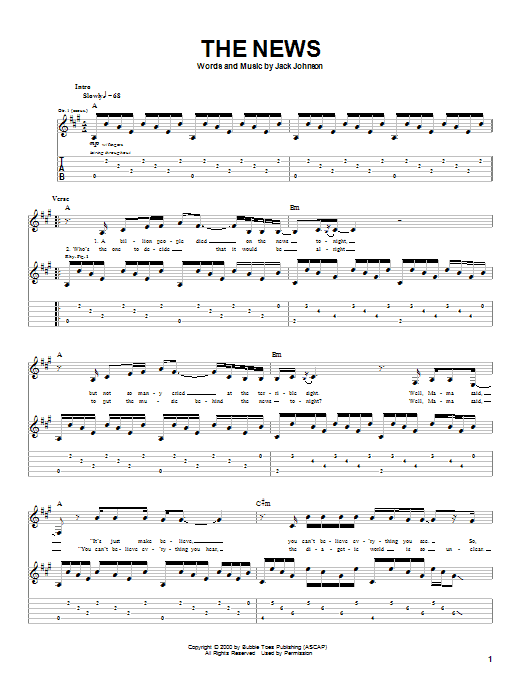 Jack Johnson The News Sheet Music Notes & Chords for Guitar Tab - Download or Print PDF Jack Johnson The News Sheet Music Notes & Chords for Guitar Tab - Download or Print PDF