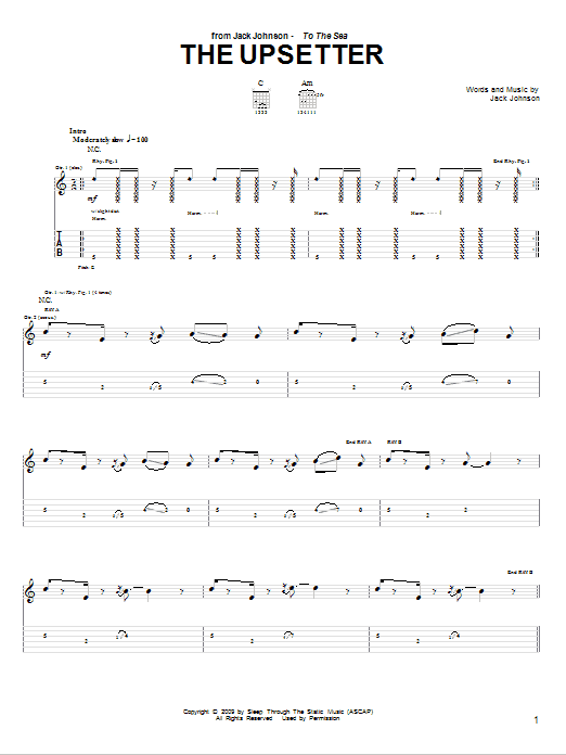 Jack Johnson The Upsetter Sheet Music Notes & Chords for Guitar Tab - Download or Print PDF