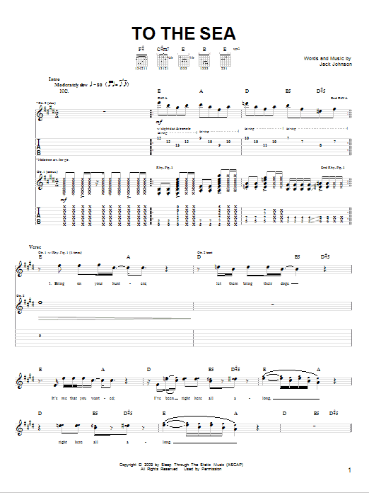 Jack Johnson To The Sea Sheet Music Notes & Chords for Guitar Tab - Download or Print PDF