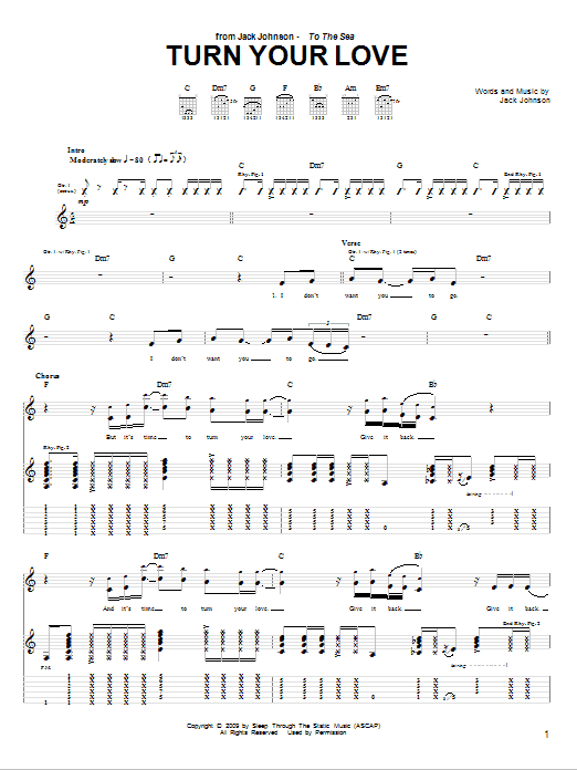 Jack Johnson Turn Your Love Sheet Music Notes & Chords for Guitar Tab - Download or Print PDF