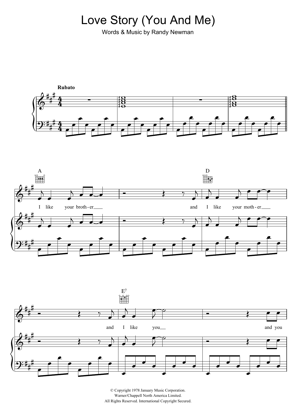 Jack Jones Love Story (You And Me) Sheet Music Notes & Chords for Piano, Vocal & Guitar (Right-Hand Melody) - Download or Print PDF