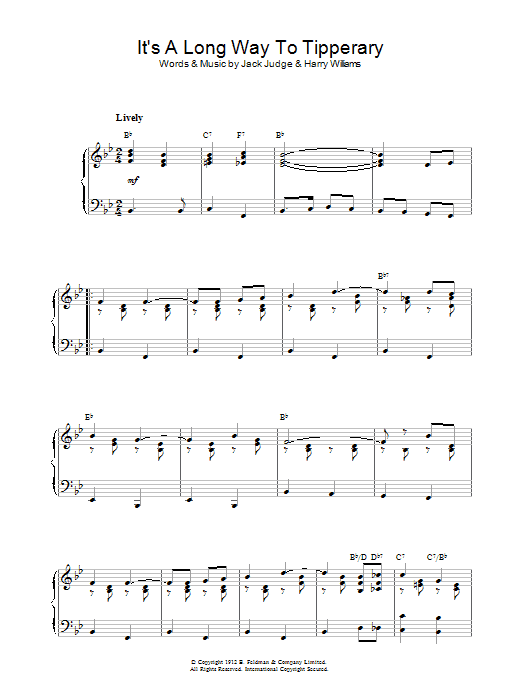Jack Judge It's A Long Way To Tipperary Sheet Music Notes & Chords for Piano, Vocal & Guitar (Right-Hand Melody) - Download or Print PDF