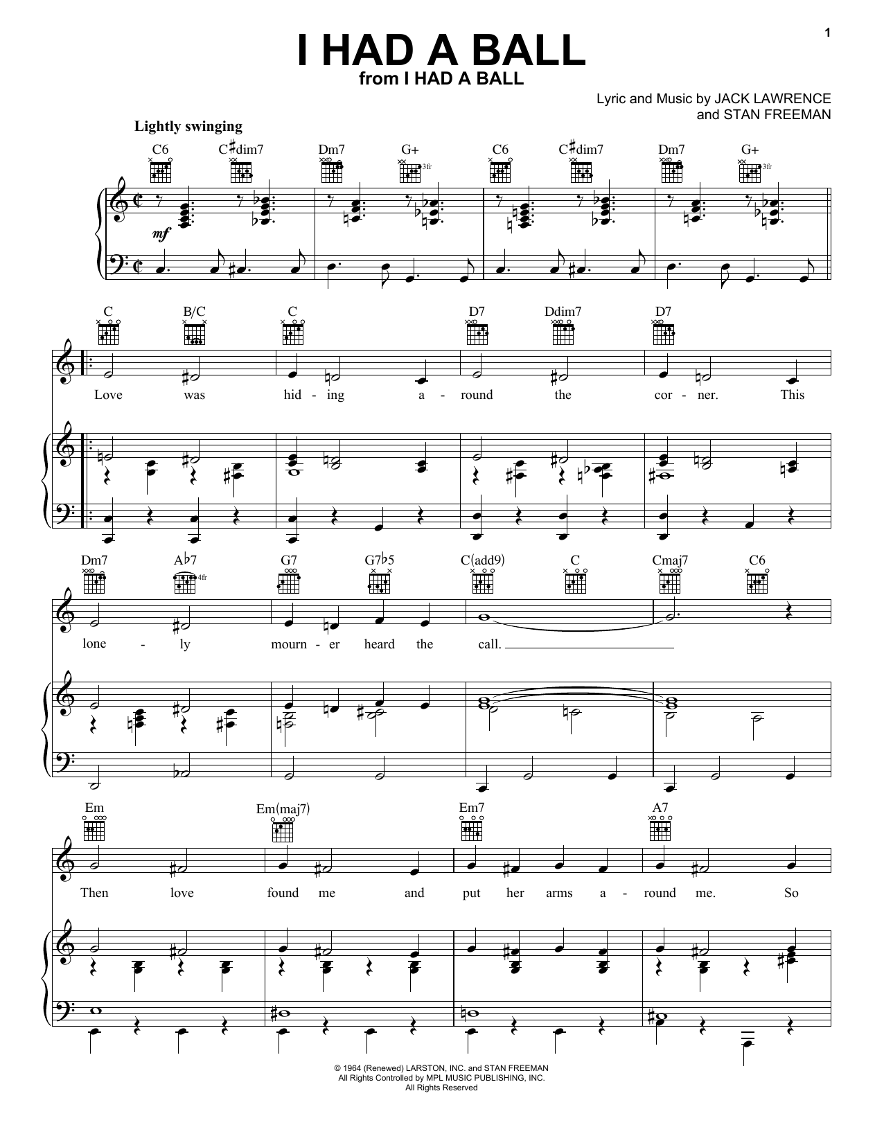 Jack Lawrence I Had A Ball Sheet Music Notes & Chords for Piano, Vocal & Guitar Chords (Right-Hand Melody) - Download or Print PDF
