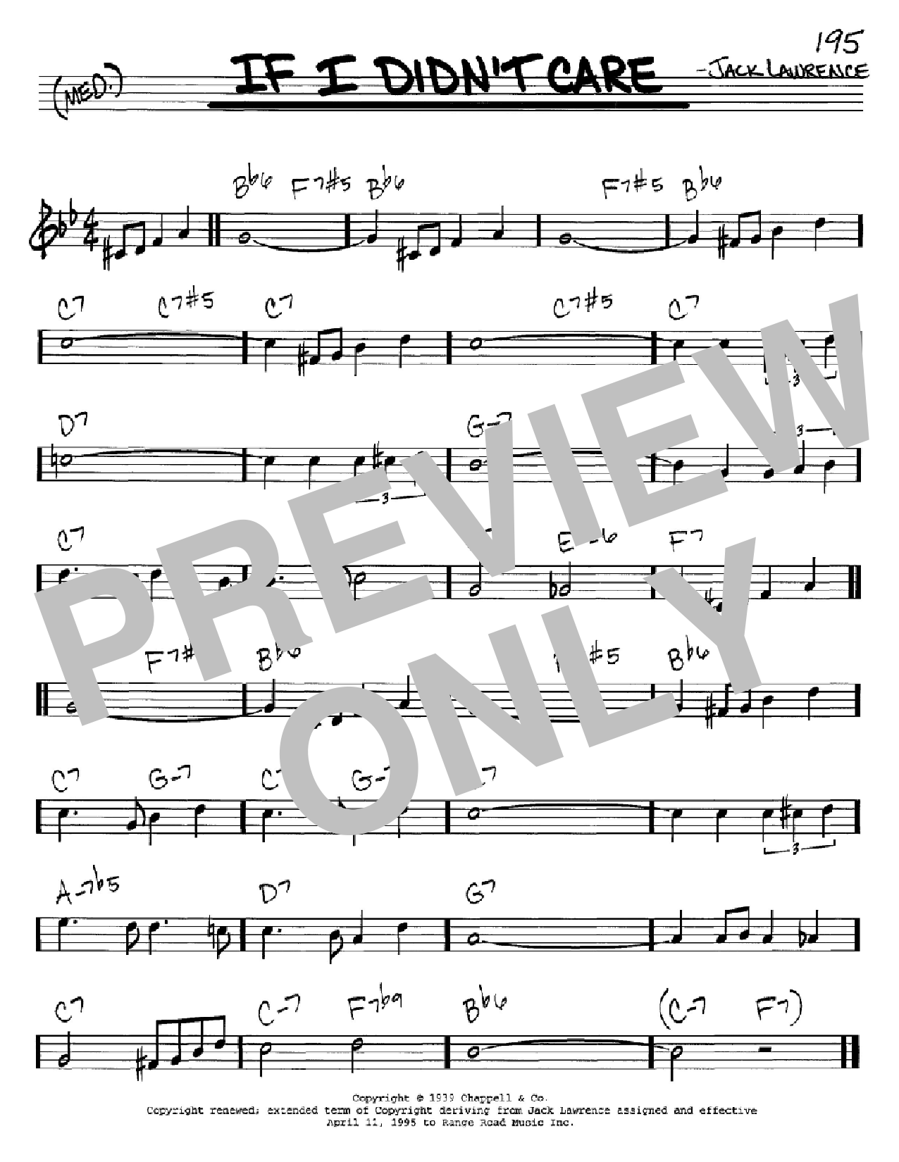 Jack Lawrence If I Didn't Care Sheet Music Notes & Chords for Real Book – Melody & Chords – C Instruments - Download or Print PDF