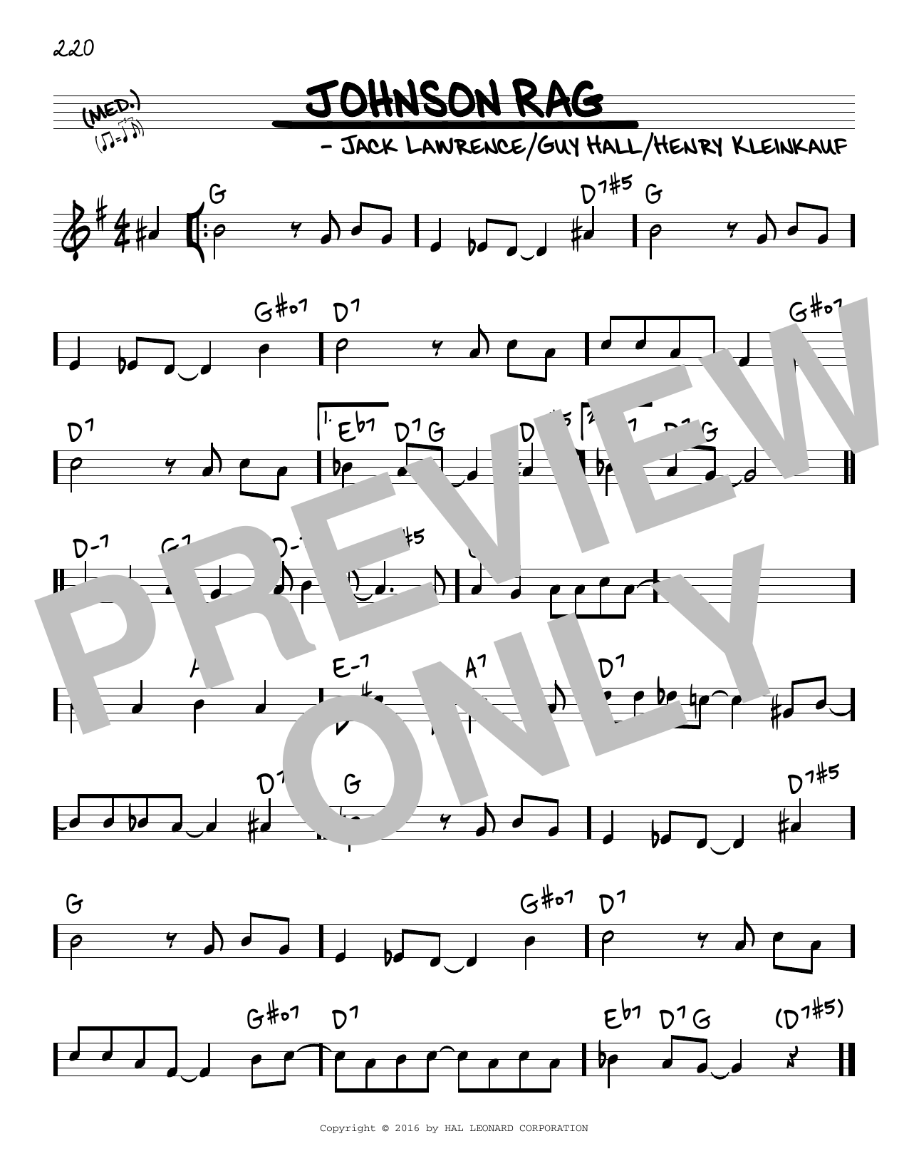 Jack Lawrence Johnson Rag Sheet Music Notes & Chords for Real Book – Melody & Chords - Download or Print PDF