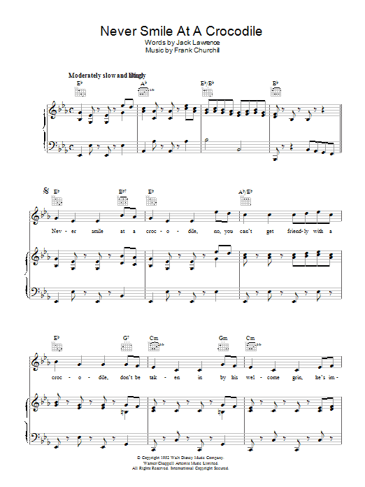 Jack Lawrence Never Smile At A Crocodile Sheet Music Notes & Chords for Melody Line, Lyrics & Chords - Download or Print PDF