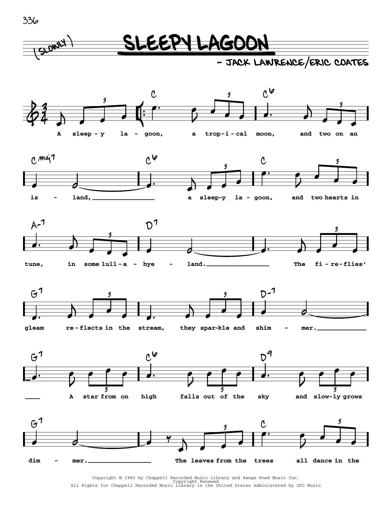 Jack Lawrence Sleepy Lagoon (High Voice) Sheet Music Notes & Chords for Real Book – Melody, Lyrics & Chords - Download or Print PDF