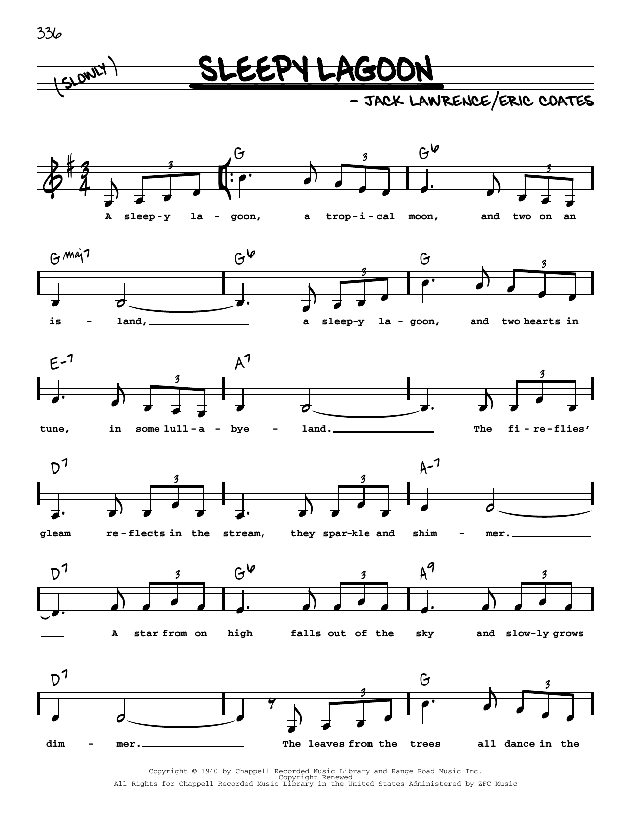 Jack Lawrence Sleepy Lagoon (Low Voice) Sheet Music Notes & Chords for Real Book – Melody, Lyrics & Chords - Download or Print PDF