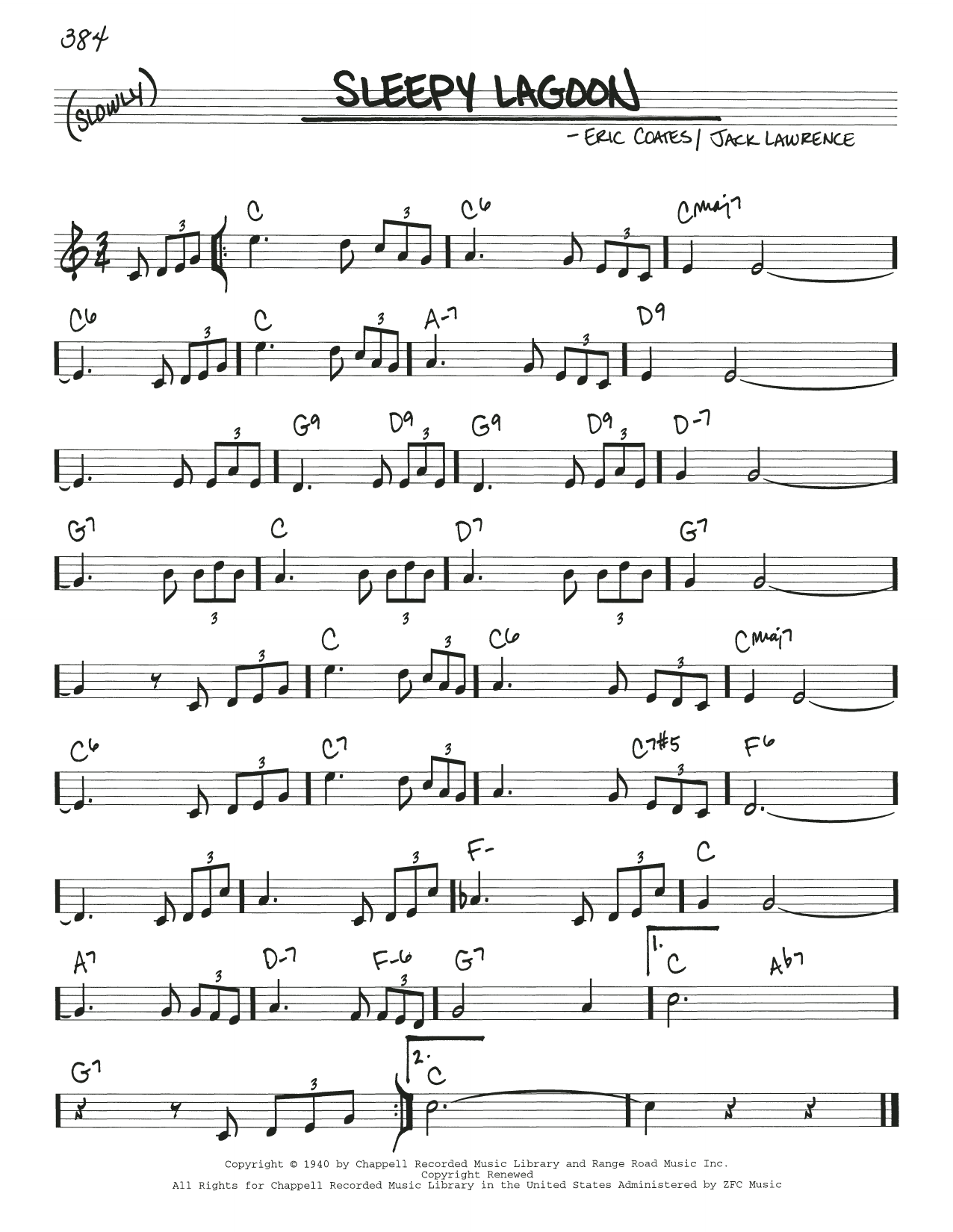 Jack Lawrence Sleepy Lagoon Sheet Music Notes & Chords for Real Book – Melody & Chords - Download or Print PDF