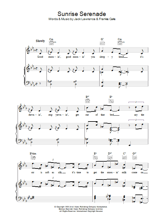 Jack Lawrence Sunrise Serenade Sheet Music Notes & Chords for Piano, Vocal & Guitar (Right-Hand Melody) - Download or Print PDF