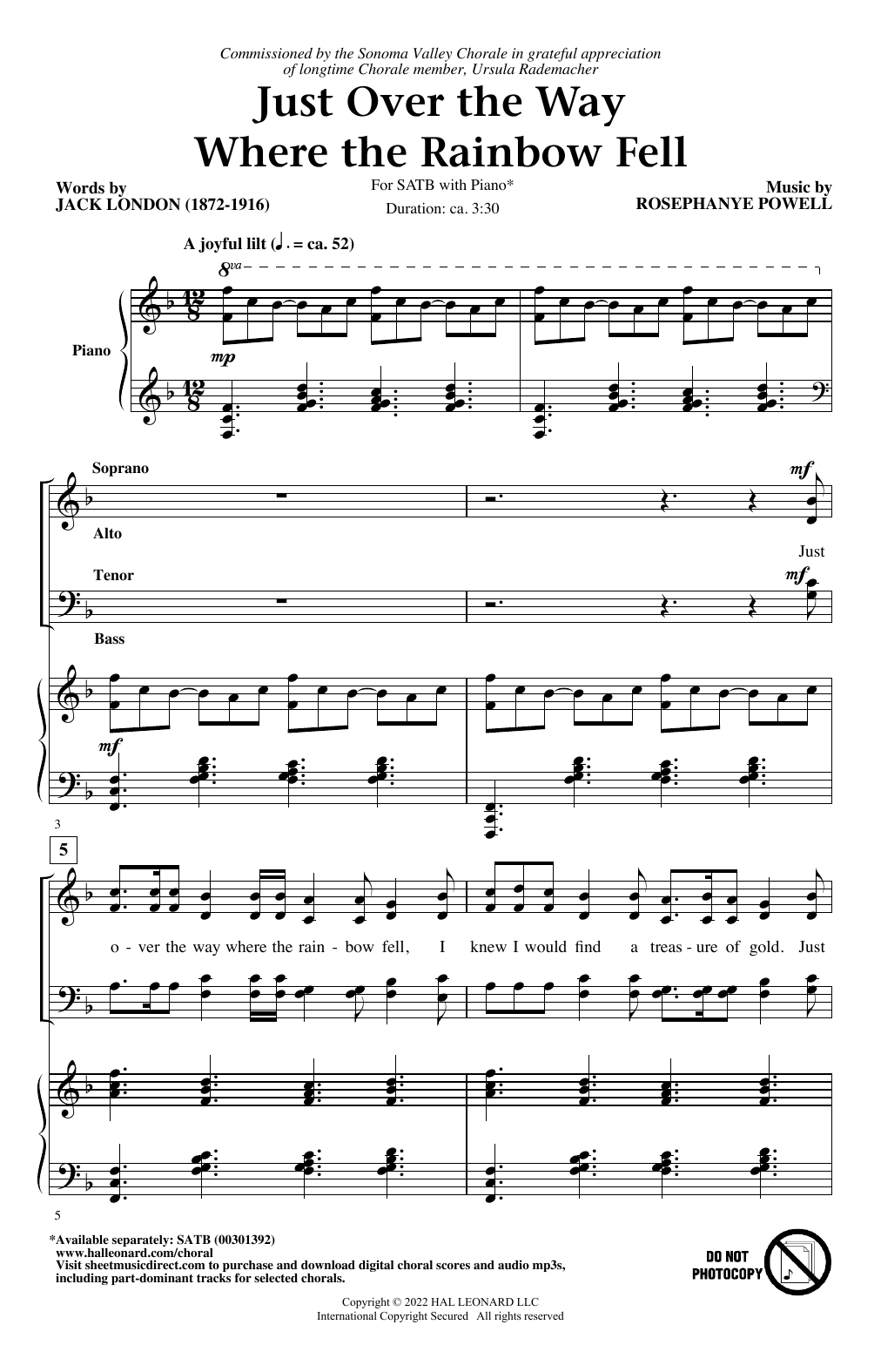 Jack London and Rosephanye Powell Just Over The Way Where The Rainbow Fell Sheet Music Notes & Chords for SATB Choir - Download or Print PDF