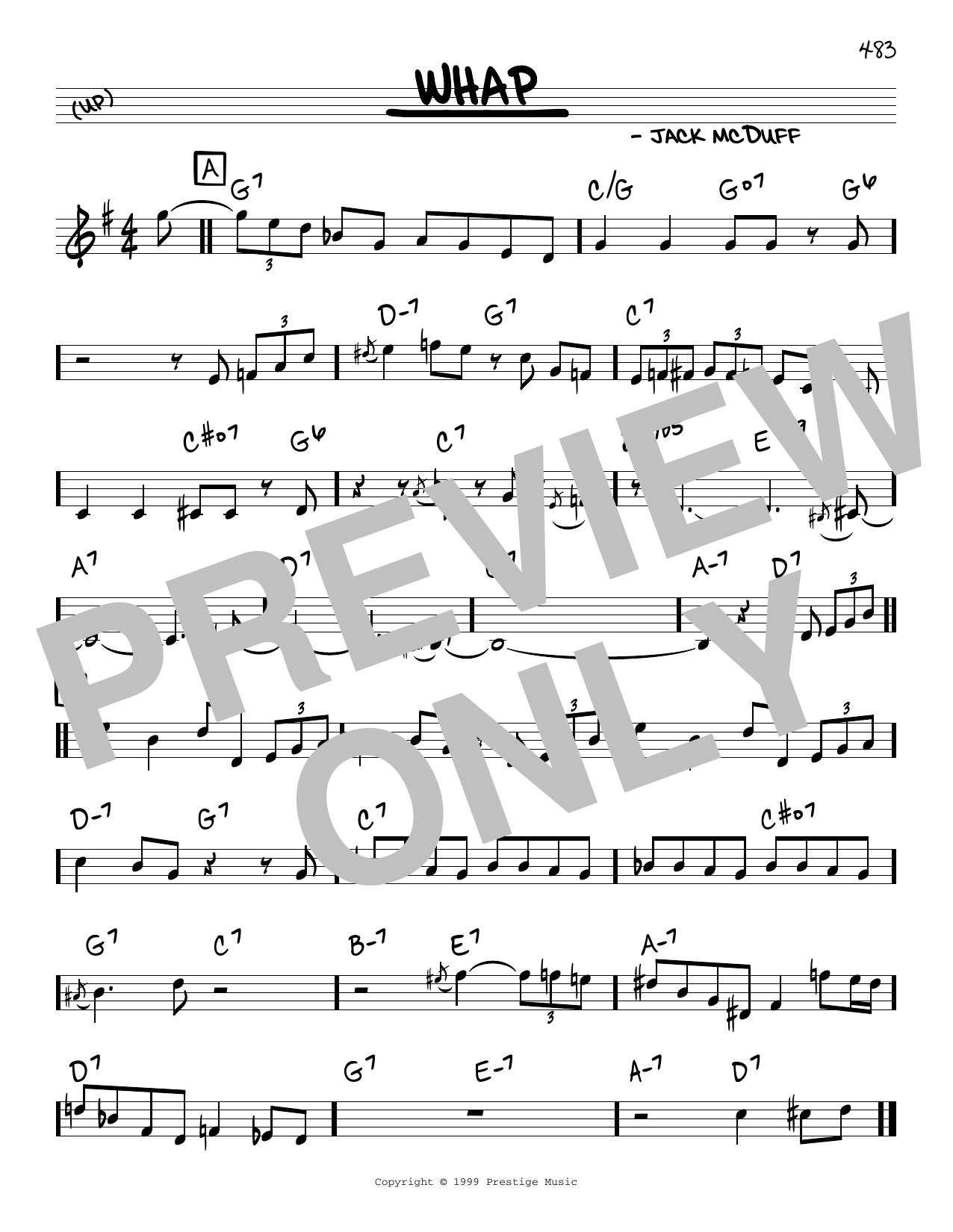 Jack McDuff Whap Sheet Music Notes & Chords for Real Book – Melody & Chords - Download or Print PDF