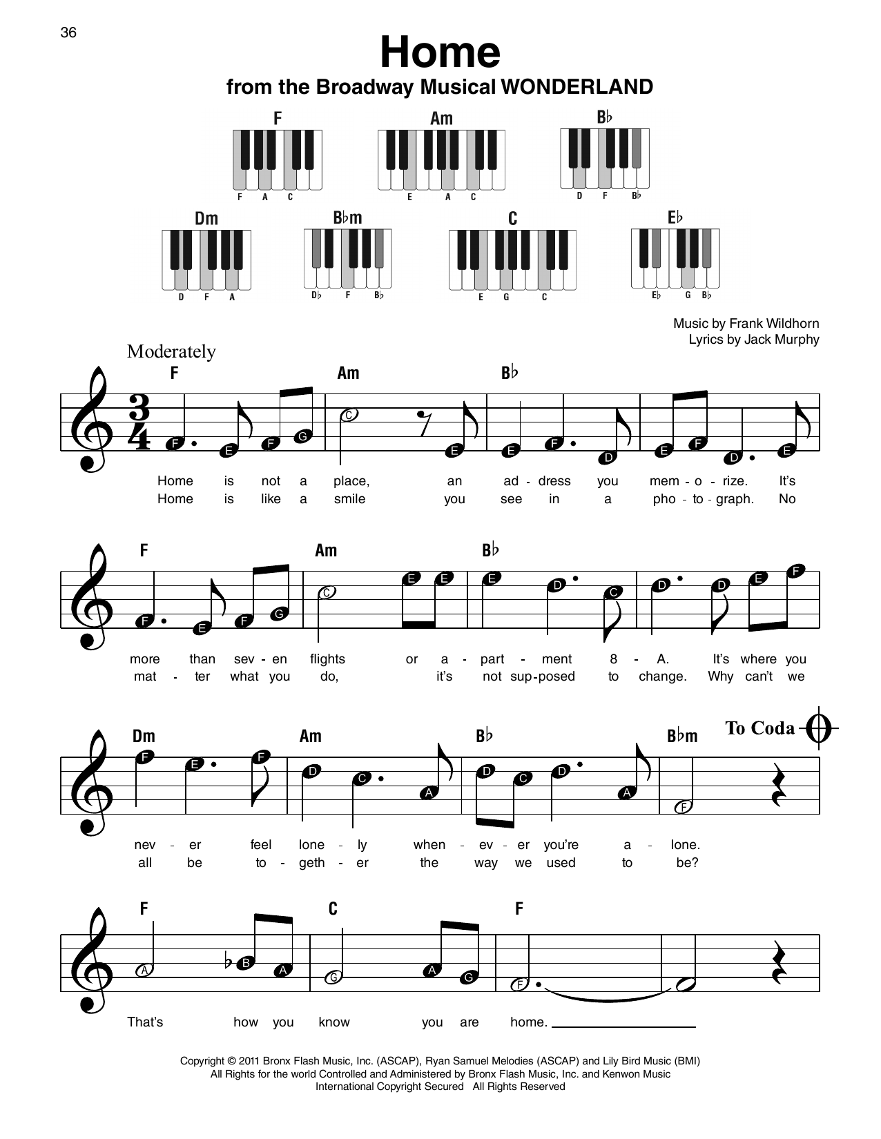 Jack Murphy Home (from Wonderland) Sheet Music Notes & Chords for Super Easy Piano - Download or Print PDF