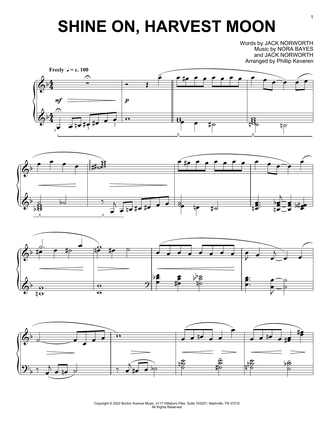 Jack Norworth Shine On, Harvest Moon (arr. Phillip Keveren) Sheet Music Notes & Chords for Piano Solo - Download or Print PDF