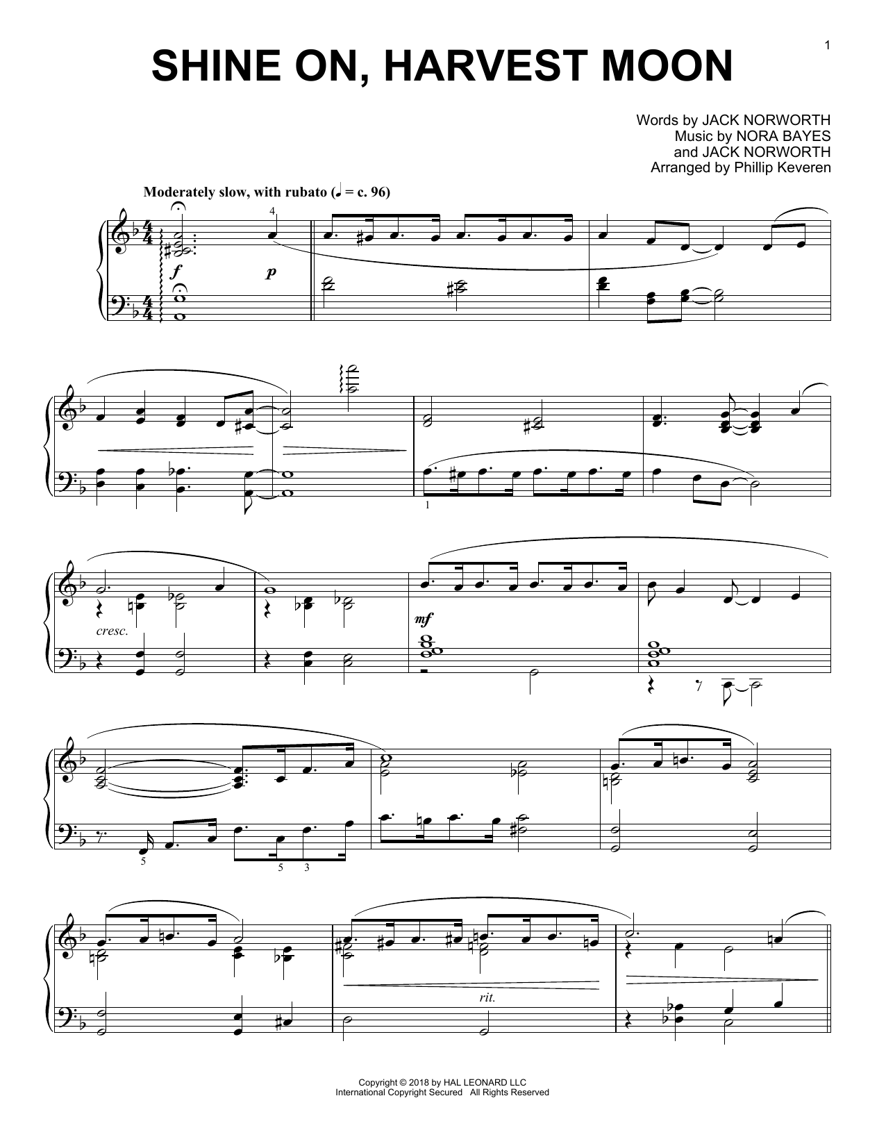 Jack Norworth Shine On, Harvest Moon [Jazz version] (arr. Phillip Keveren) Sheet Music Notes & Chords for Piano - Download or Print PDF
