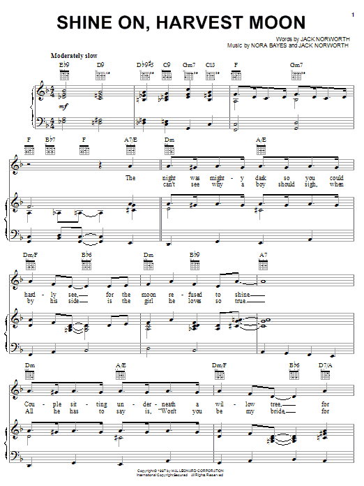 Jack Norworth Shine On, Harvest Moon Sheet Music Notes & Chords for Easy Piano - Download or Print PDF