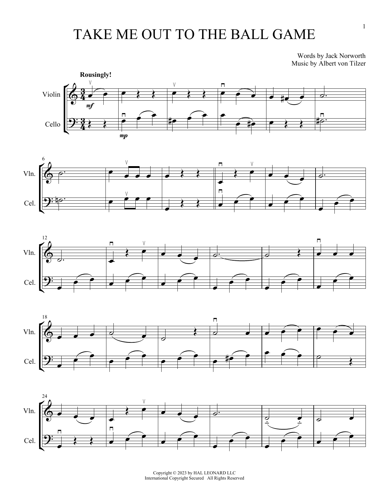 Jack Norworth Take Me Out To The Ball Game (arr. Michelle Hynson) Sheet Music Notes & Chords for Instrumental Duet - Download or Print PDF