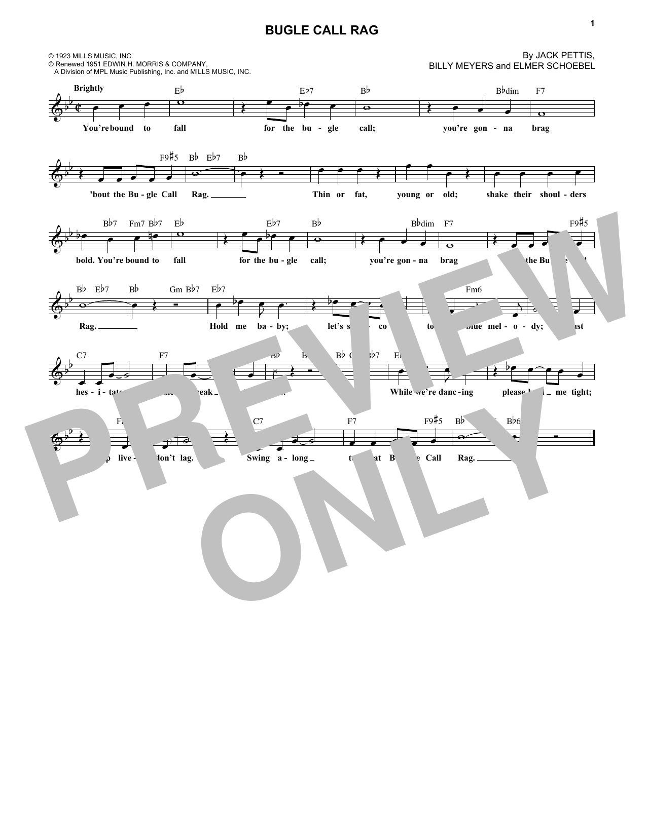 Elmer Schoebel Bugle Call Rag Sheet Music Notes & Chords for Melody Line, Lyrics & Chords - Download or Print PDF