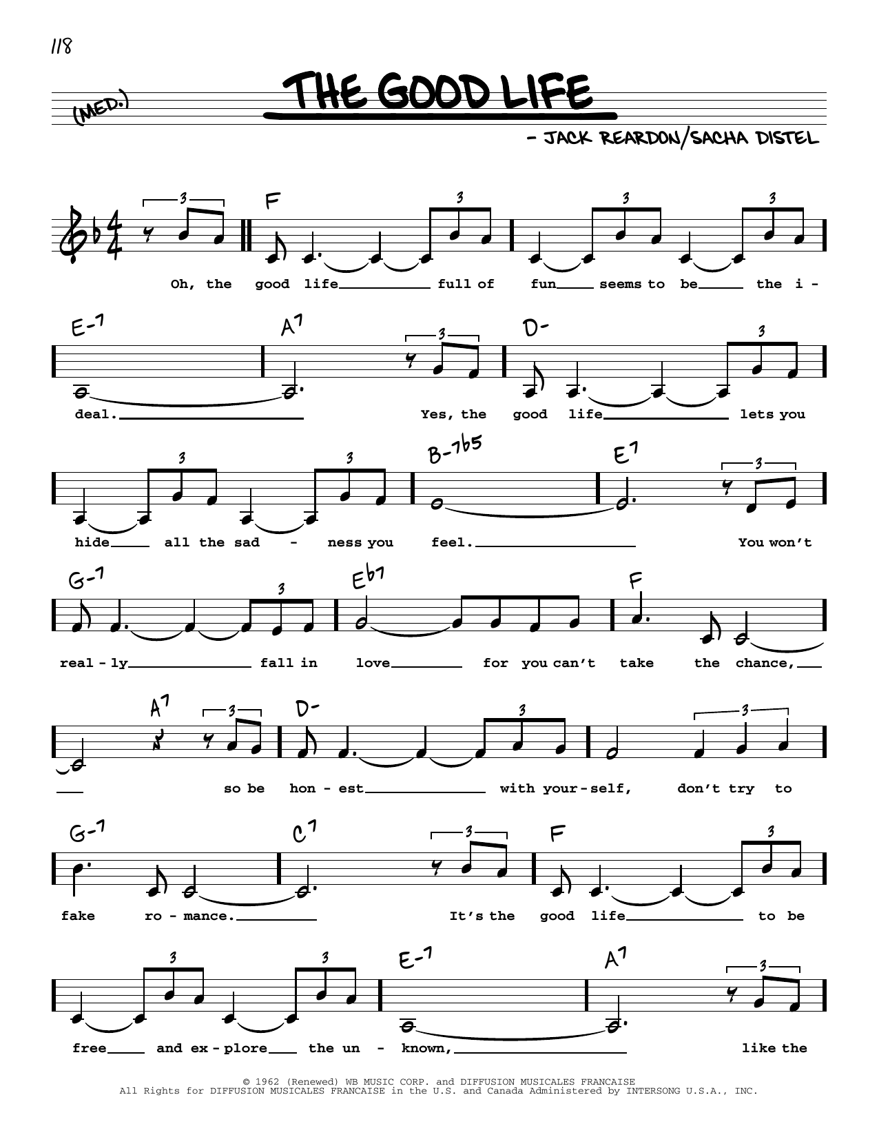 Jack Reardon The Good Life (Low Voice) Sheet Music Notes & Chords for Real Book – Melody, Lyrics & Chords - Download or Print PDF