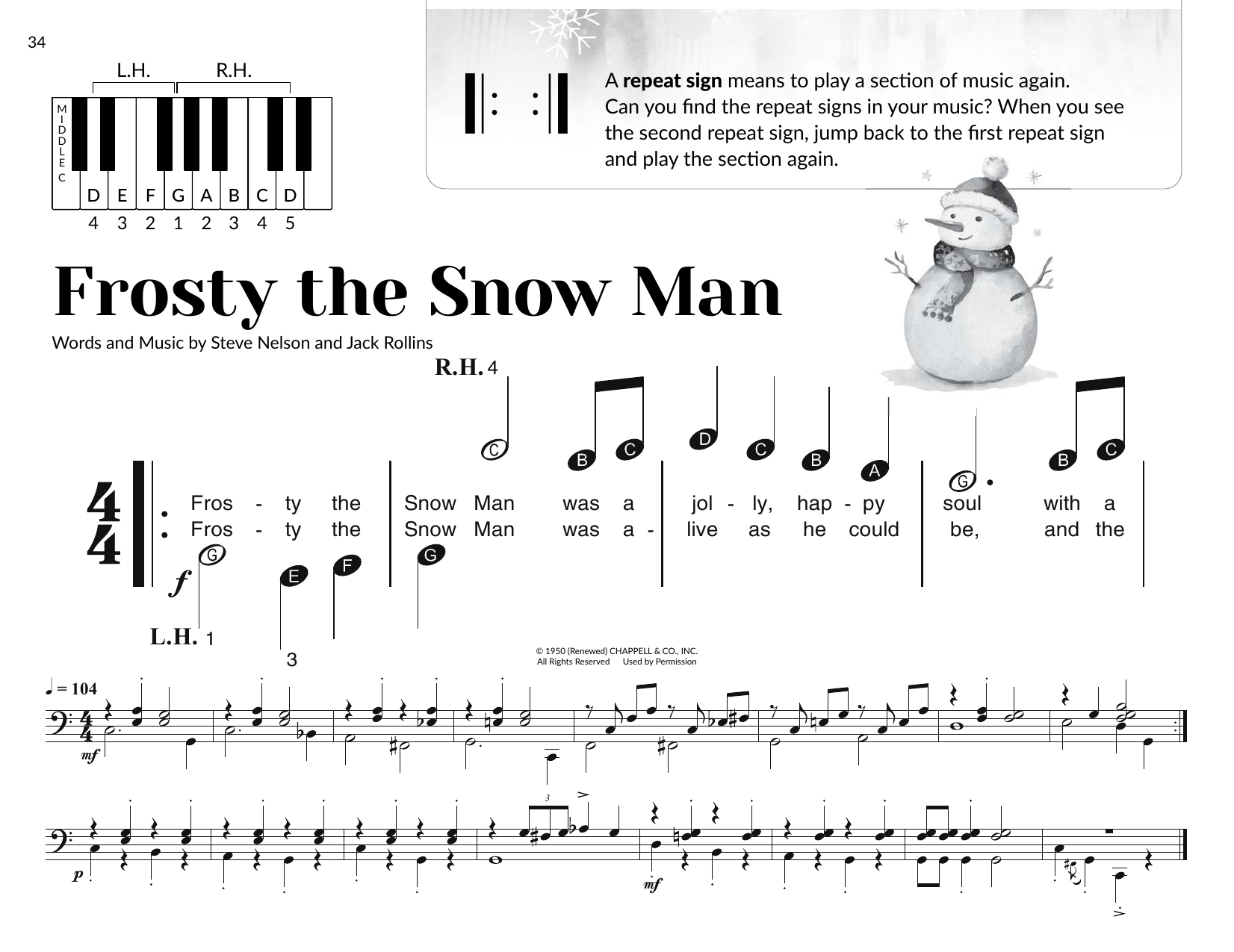 Jack Rollins Frosty The Snow Man (arr. Brittany McCorriston) Sheet Music Notes & Chords for Very Beginner Piano - Download or Print PDF