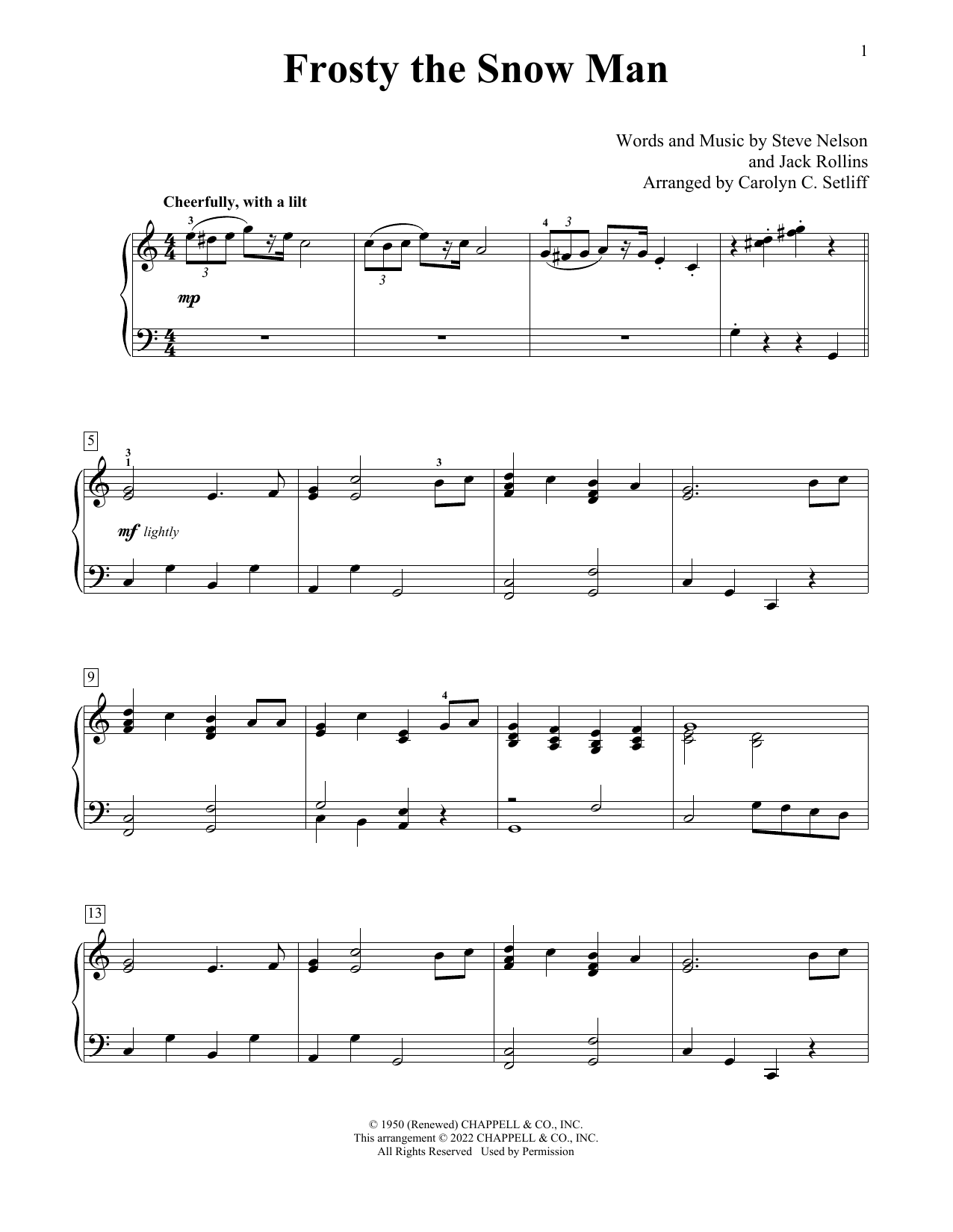 Jack Rollins Frosty The Snow Man (arr. Carolyn C. Setliff) Sheet Music Notes & Chords for Educational Piano - Download or Print PDF