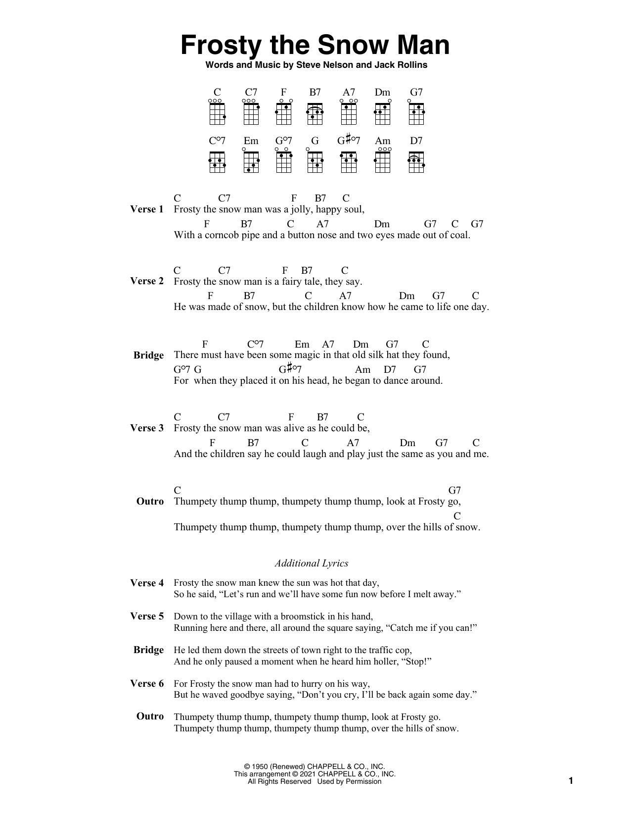 Jack Rollins Frosty The Snow Man (arr. Fred Sokolow) Sheet Music Notes & Chords for Ukulele - Download or Print PDF