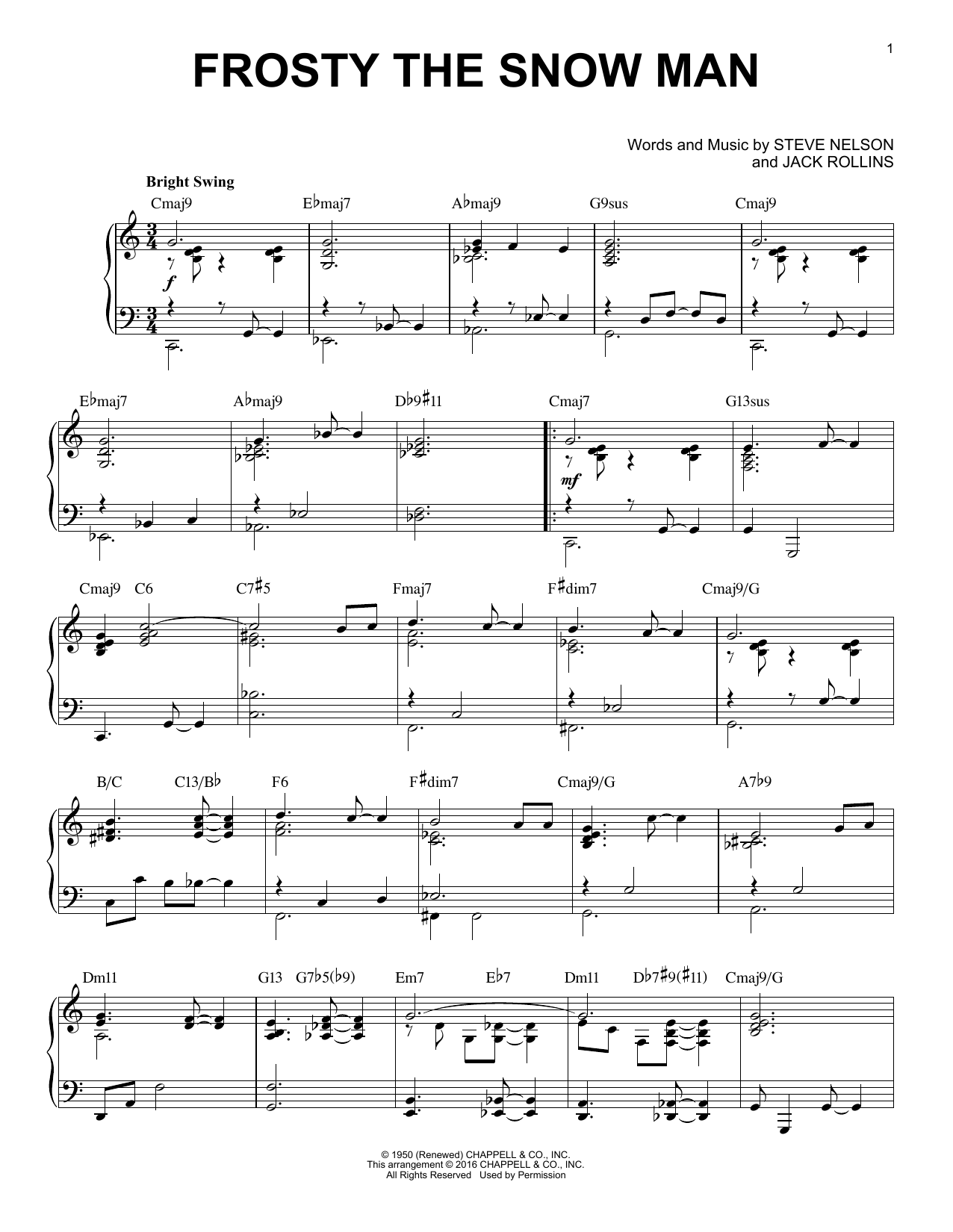 Jack Rollins Frosty The Snow Man [Jazz version] (arr. Brent Edstrom) Sheet Music Notes & Chords for Piano - Download or Print PDF