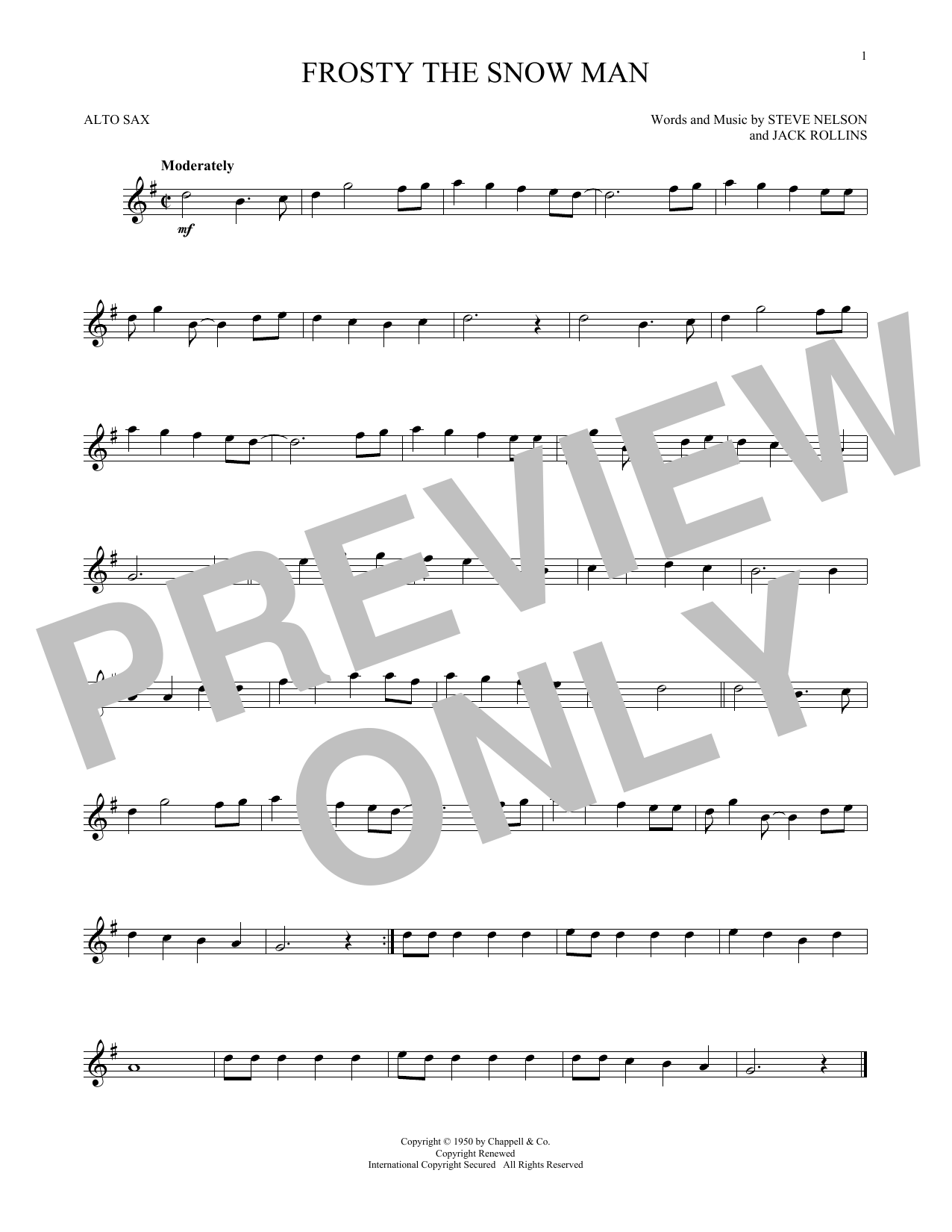 Jack Rollins Frosty The Snow Man Sheet Music Notes & Chords for Alto Saxophone - Download or Print PDF