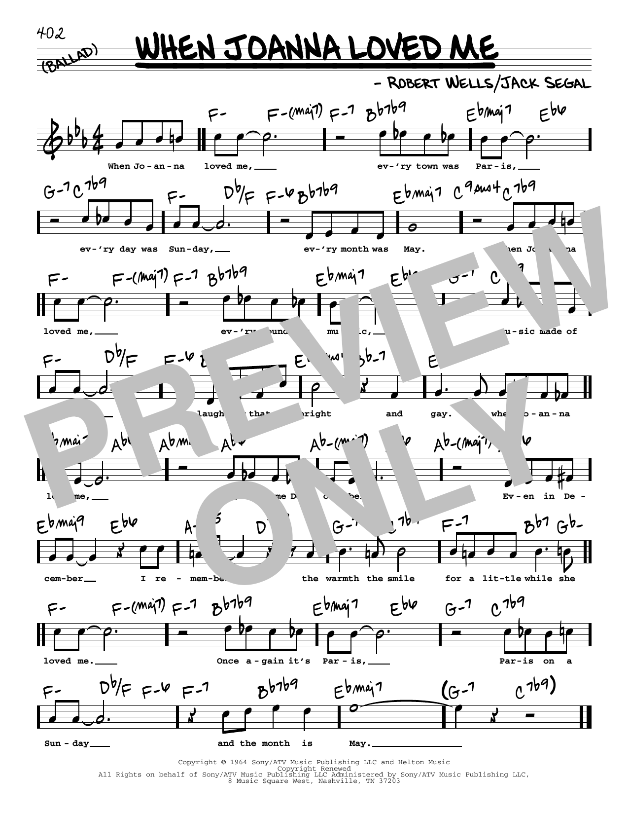 Jack Segal and Robert Wells When Joanna Loved Me (High Voice) Sheet Music Notes & Chords for Real Book – Melody, Lyrics & Chords - Download or Print PDF