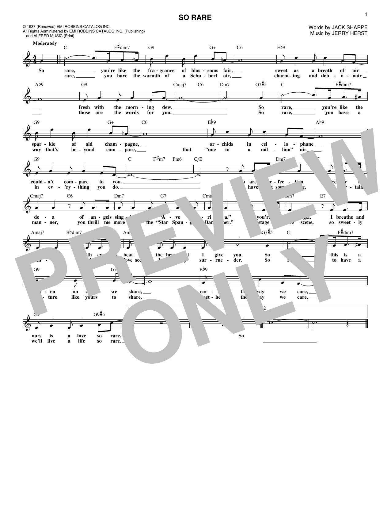 Jack Sharpe So Rare Sheet Music Notes & Chords for Melody Line, Lyrics & Chords - Download or Print PDF