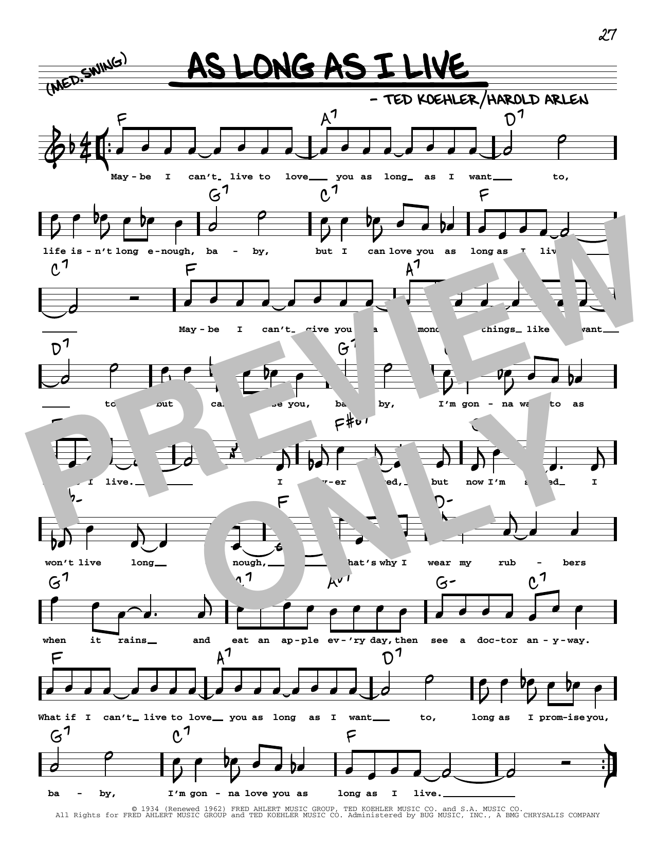 Jack Teagarden As Long As I Live (arr. Robert Rawlins) Sheet Music Notes & Chords for Real Book – Melody, Lyrics & Chords - Download or Print PDF