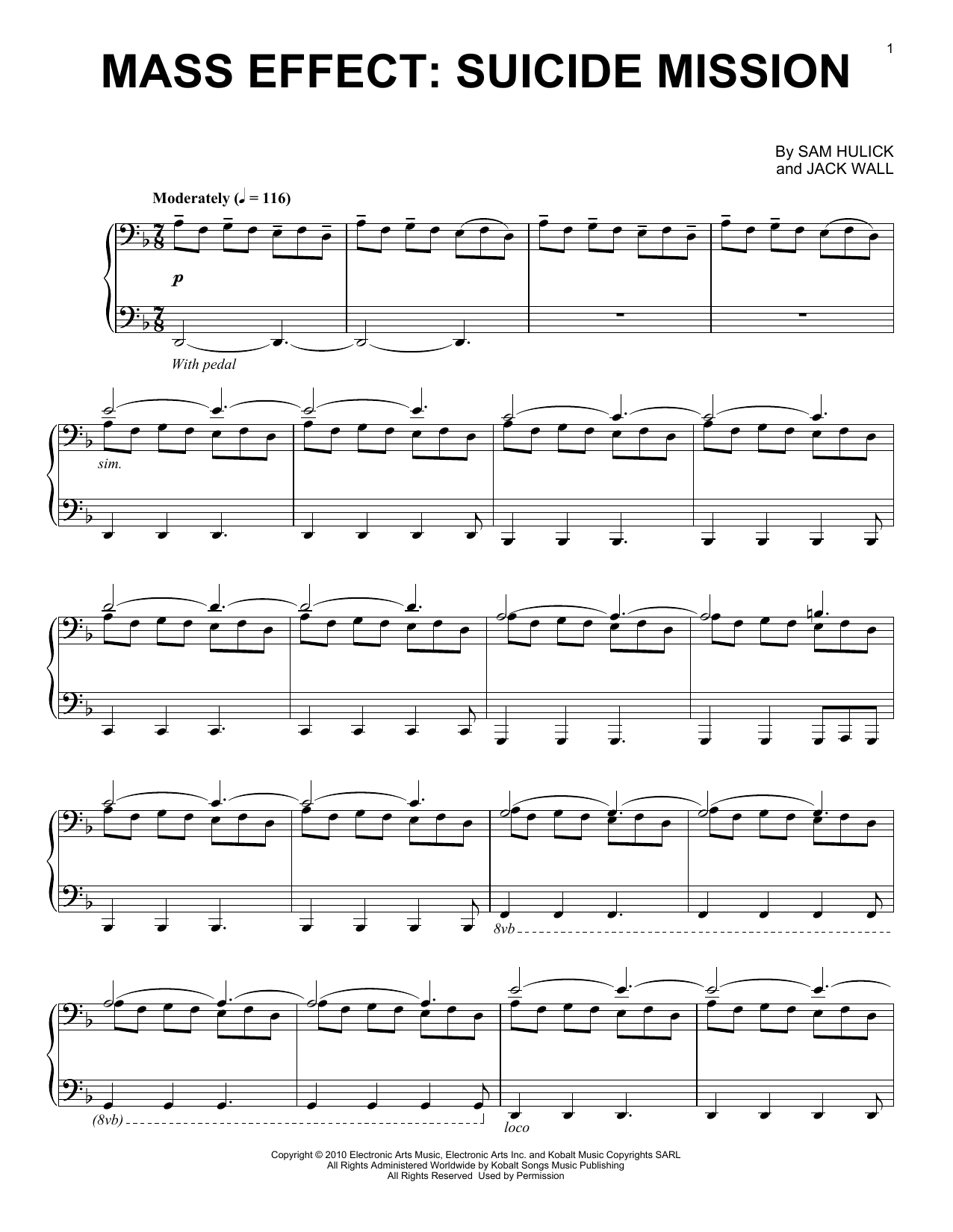 Jack Wall Mass Effect: Suicide Mission Sheet Music Notes & Chords for Piano - Download or Print PDF